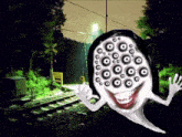 a drawing of a ghost with many eyes and a smiley face