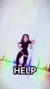 a cartoon of a girl dancing in front of a colorful background