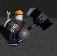 a roblox character with a hard hat and a hammer