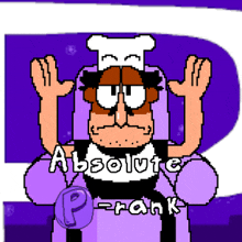 a pixel art drawing of a man with a chef hat and the words absolute frank