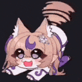 a drawing of a cat girl with a purple tail and ears .
