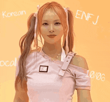 a girl with korean enfj and local written on the bottom