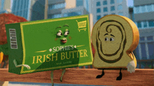 a box of sophie 's irish butter next to a slice of toast