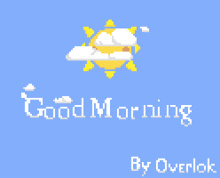 a pixel art of a smiling sun with the words " good morning " below it
