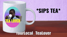 a mug that says " sips tea * " on it