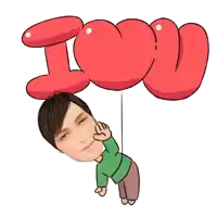 a cartoon man is holding a red balloon that says i love you