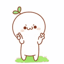a cartoon character with a green plant growing out of it 's head .