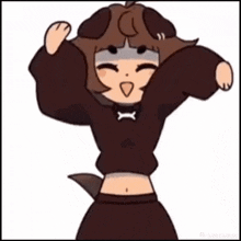 a cartoon girl with a dog head and a bone on her shirt
