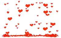 a bunch of red hearts are floating in the air