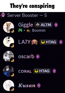 a screenshot of a server booster that says they 're conspiring