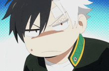 a cartoon character with black hair and white hair has a bandage on his head