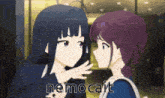 two anime girls are touching faces and the word nemocailt is on the bottom right