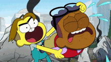a cartoon character is holding another character 's head