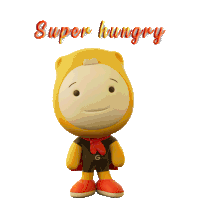a cartoon character with the word super hungry written above him