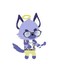 a cartoon fox with glasses and a halo on his head .