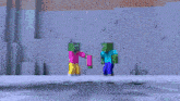 a couple of zombies standing next to each other in a minecraft game