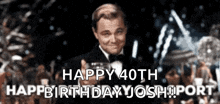 a man in a tuxedo is giving a thumbs up and saying happy 40th birthday josh port