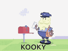 a cartoon character named kooky is standing next to another cartoon character