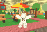 a cartoon character is standing in a park with a sign that says " snoopy "