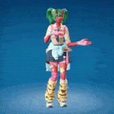 a cartoon character with green hair and red arms and legs