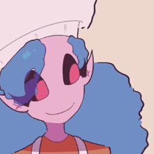 a cartoon drawing of a girl with blue hair
