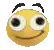 a yellow smiley face with big eyes and black eyebrows .