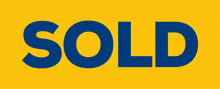 a yellow background with blue letters that say sold
