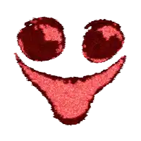 a red smiley face with red eyes and a red mouth