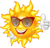 a cartoon sun wearing sunglasses and giving a thumbs up