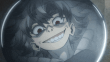 a close up of a person 's face with a smile on it