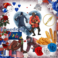 a collage of images with the words freedom fries in the center