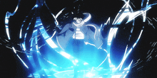 a cartoon character is surrounded by a glowing blue light