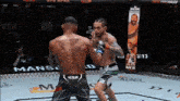 two men are fighting in a ring and one of them is wearing venum shorts