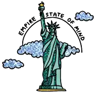 a drawing of the statue of liberty with the words empire state of mind surrounding it