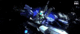 a robot is flying through space with a skip button in the corner