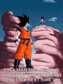 a picture of a dragon ball z character standing on top of a rocky hill