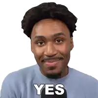 a man with a beard and a blue shirt says yes