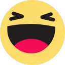 a laughing smiley face with its mouth open and eyes closed on a white background .
