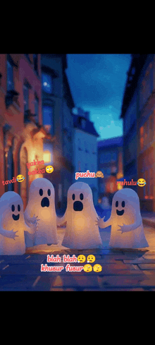 a group of ghosts are standing on a street with the words " blah blah blah blah blah blah "