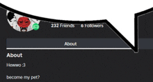 a screenshot of a facebook page with 232 friends