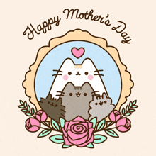 a happy mother 's day greeting card with three cats and flowers