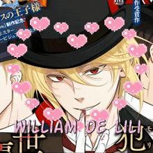 a picture of a man with hearts around him and the name william de lilly