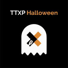a logo for ttxp halloween with a ghost and a microphone