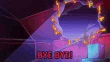 a cartoon scene with the words bye bye written on it