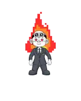 a cartoon of a man holding two broken hearts with a fire behind him