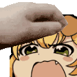 a close up of a cartoon character 's face with a hand on it .