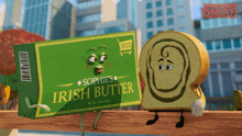 a box of sophie 's irish butter next to a piece of bread