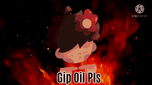 a cartoon of a girl with a flower in her hair and the words gip oil pls below her