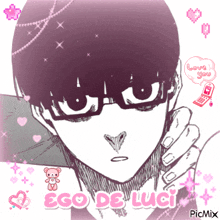 a picture of a man with glasses and the words ego de luci