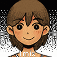 a close up of a cartoon character 's face with the words 1 mix above it